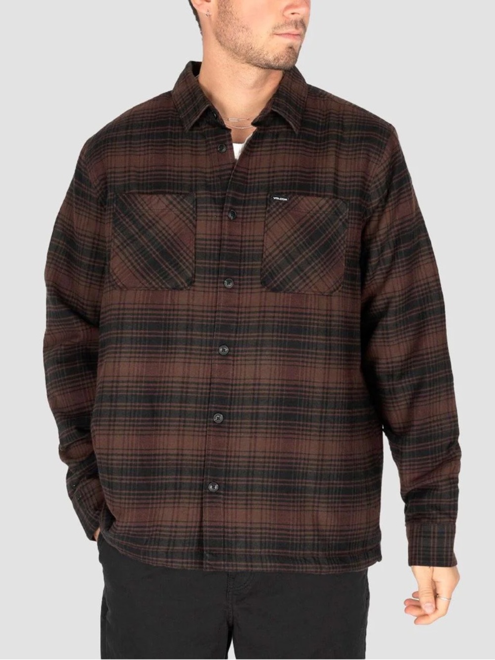 VOLCOM OVERSTONED
FLANNEL LONGSLEEVE SHIRT MAHOGANY Men's Size Medium